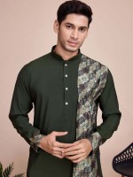 Dark Green Silk Readymade Kurta With Stole